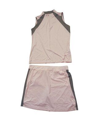 Sport Haley Womens Pink & Gray Sleeveless Golf Top & Skort Set XL pockets